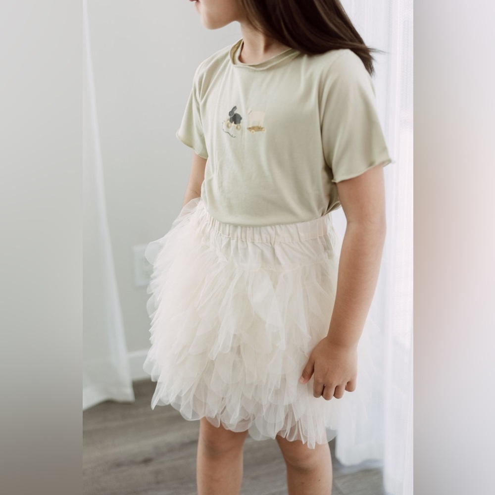 Cutey N Coolty Cream Tulle-Ruffled-Skirt